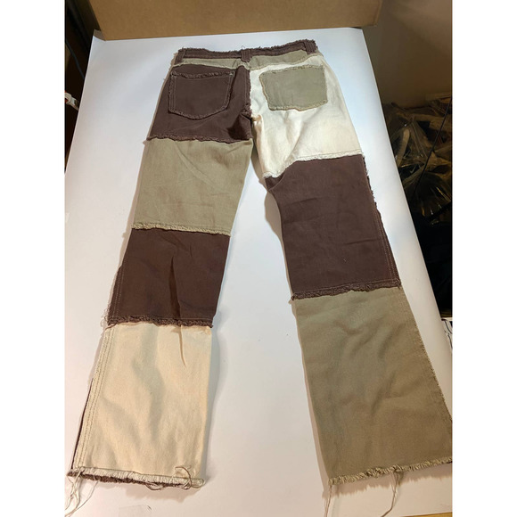Jaded London Frayed Patchwork Brown Denim Boyfriend Jeans Size 26 - Picture 5 of 8